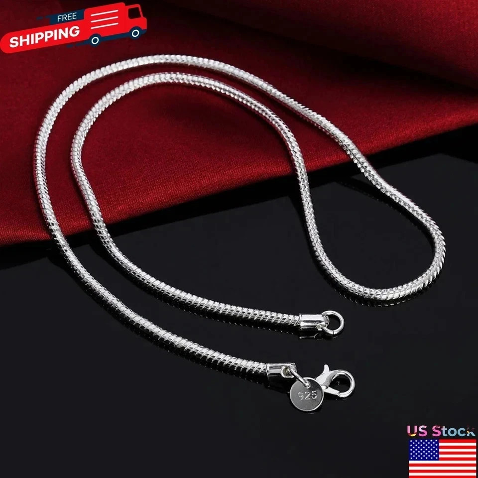 925 Sterling Silver Snake Chain Necklace 1mm 2mm 3mm Dainty Chain 40-75cm
