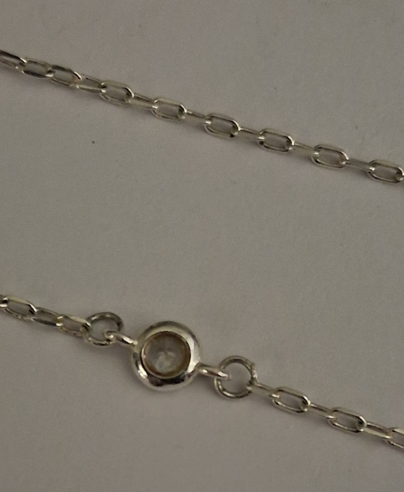 Silver tone Station Cable Chain Necklace Lobster Clasp with small clear stones