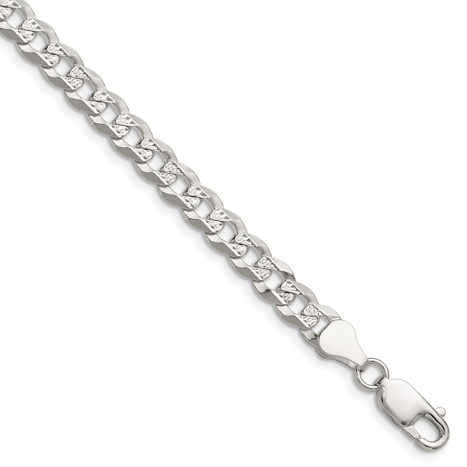 Sterling Silver Flat D/c Pave Curb 5.9-8.25mm 7-24″