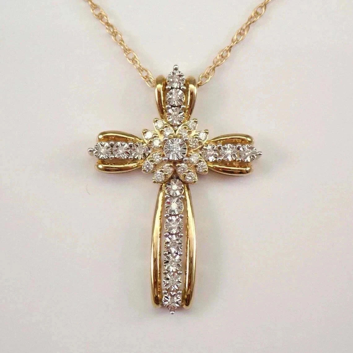 2Ct Round Cut Simulated Diamond Cluster Cross Pendant 14K Yellow Gold Plated