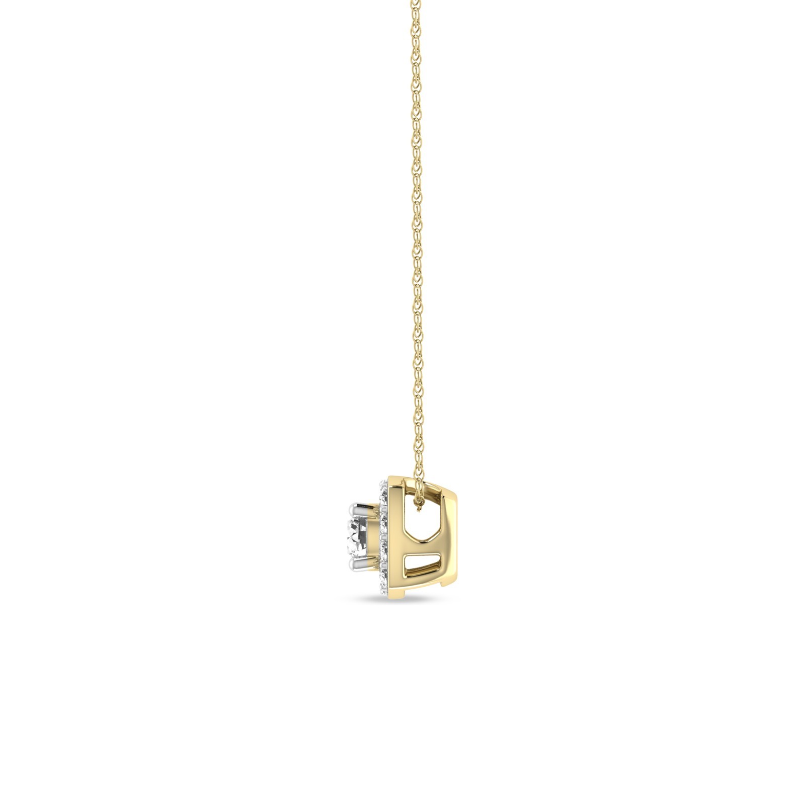 0.15 Ct Cut Halo Diamond Pendant Solid 10K Yellow Gold With 18″ Chain Necklace
