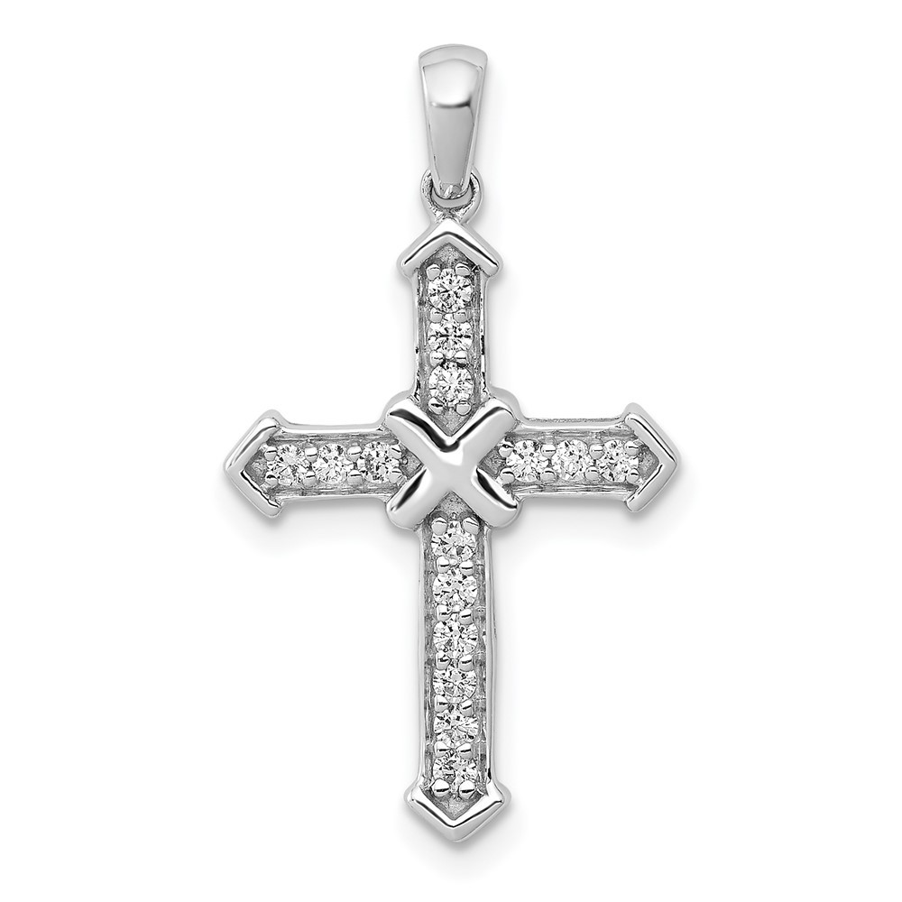 14k White Gold 1/6 Ct Round Lab Grown Diamond VS/SI+G+ Cross Shape Charm Pendant