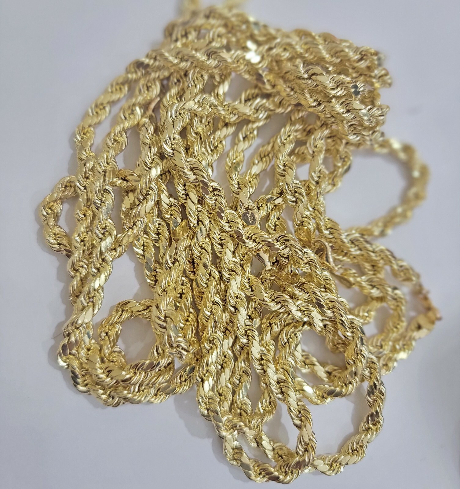 Real 10k Yellow Gold Rope Necklace 7mm Chain 18″-30″ Inch Diamond Cut, 10kt MENS
