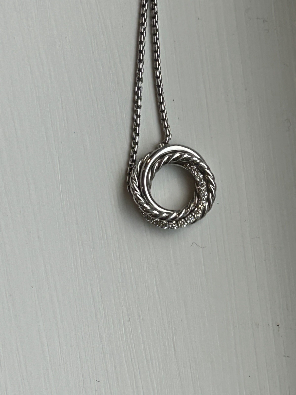 David Yurman Necklace Sterling Silver w Diamonds, 14.5mm. 17 length