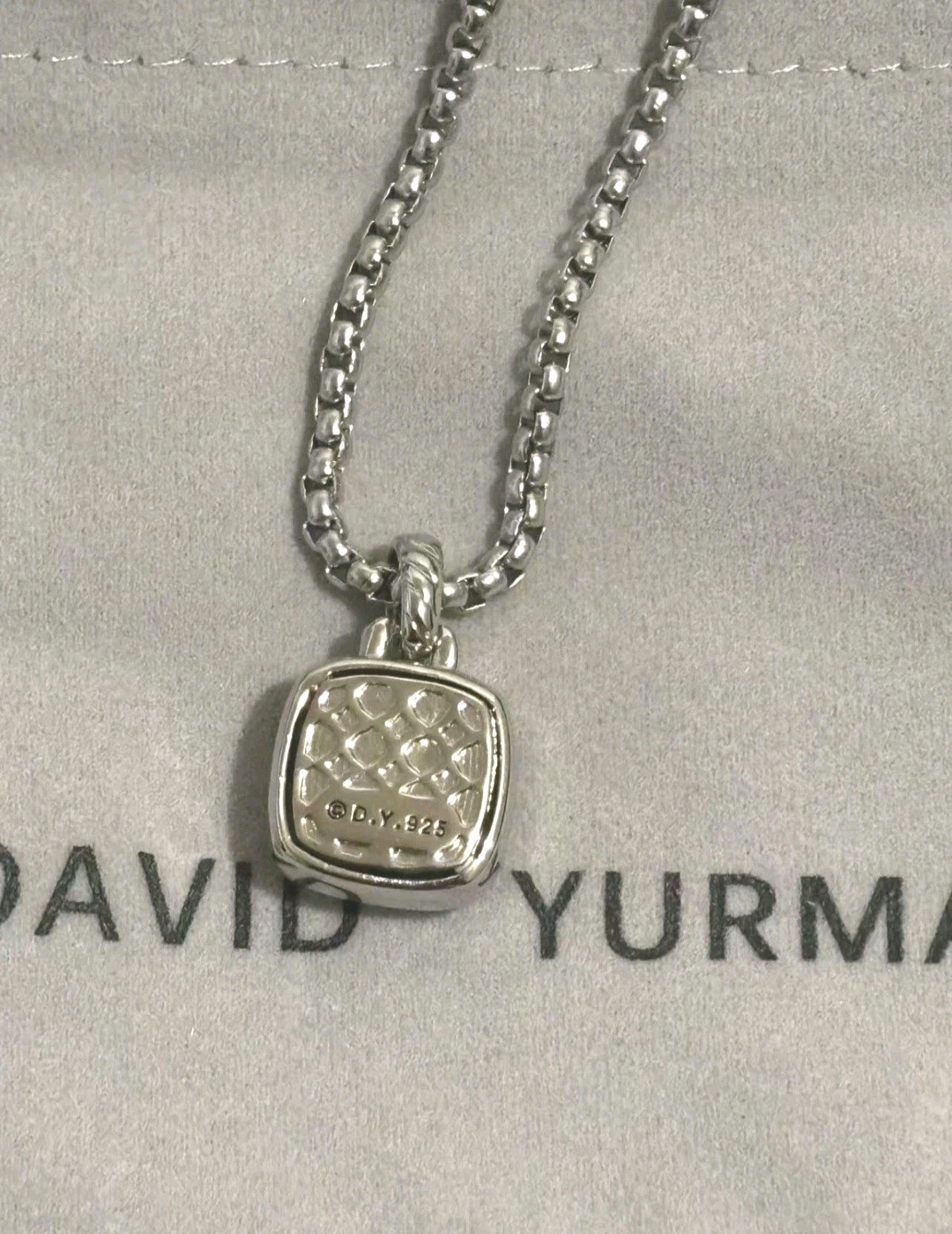 David Yurman Petite Albion Silver, Blue Topaz & Diamonds Pendant & Necklace 19″