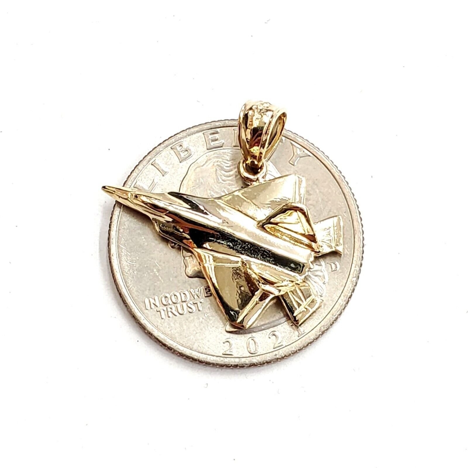 14k yellow Gold solid 3D F22 Raptor jet pendant charm gift fine jewelry 2.6g