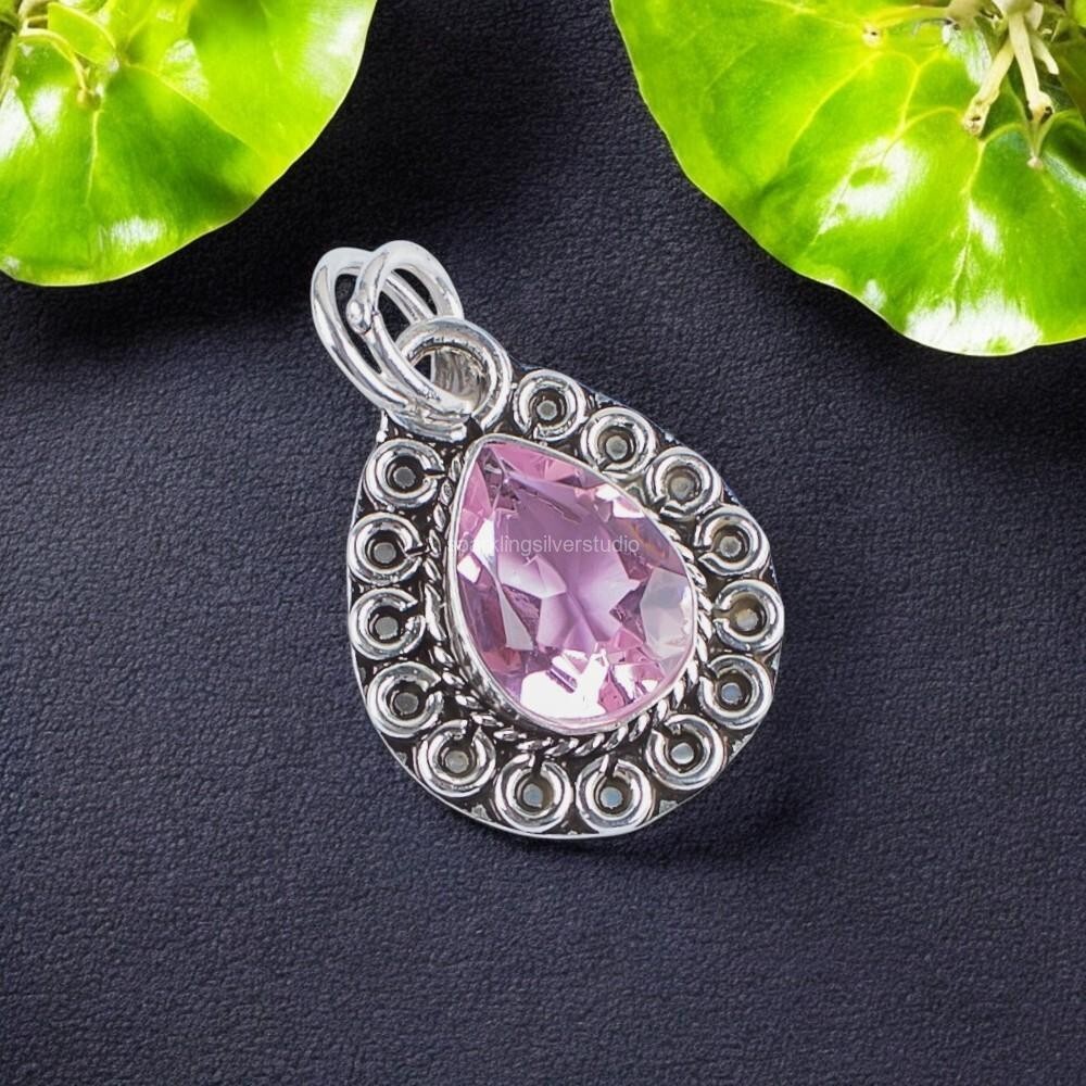 Morganite Gemstone Jewelry 925 Sterling Silver Handmade Pendant 1.02″ For Mother