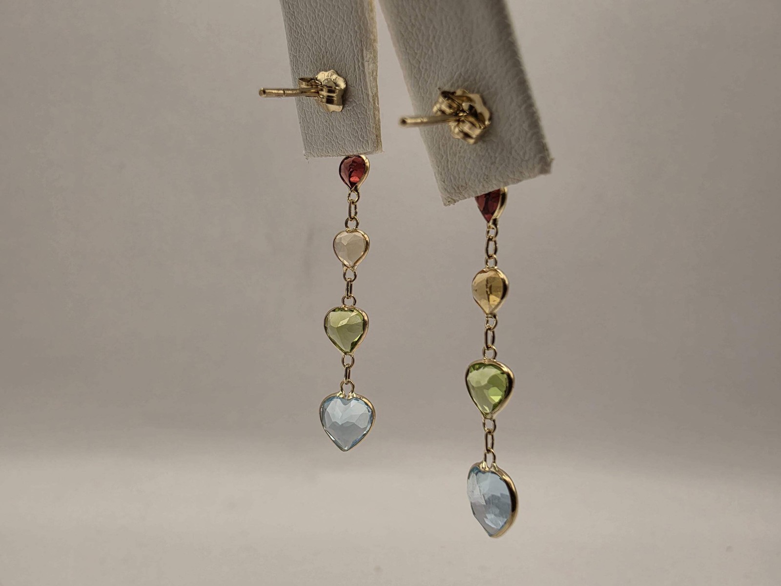 14K Yellow Gold Multi Gemstone Drop Earrings Amethyst Garnet Citrine Peridot Blu