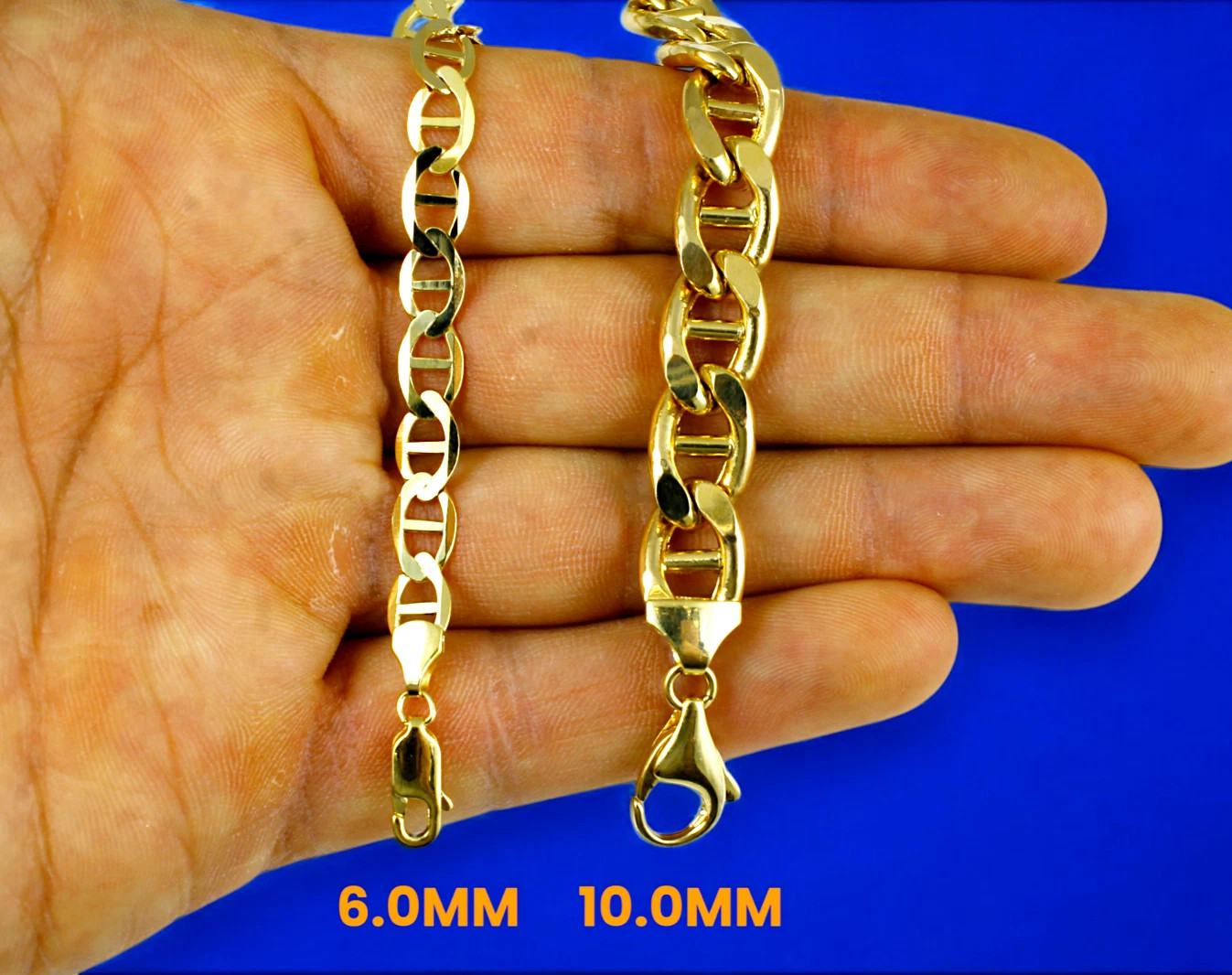 10K Yellow Gold SOLID Anchor Mariner Bracelet Chain Link 3mm-6mm 7″-9″