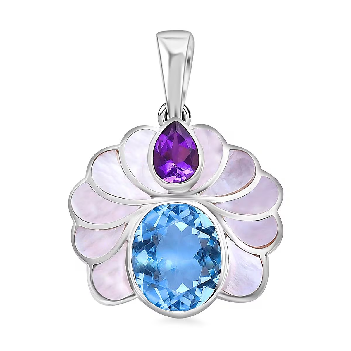 Bali Legacy White Shell Pearl, Amethyst and Blue Topaz 7.00 ctw Pendant no chain