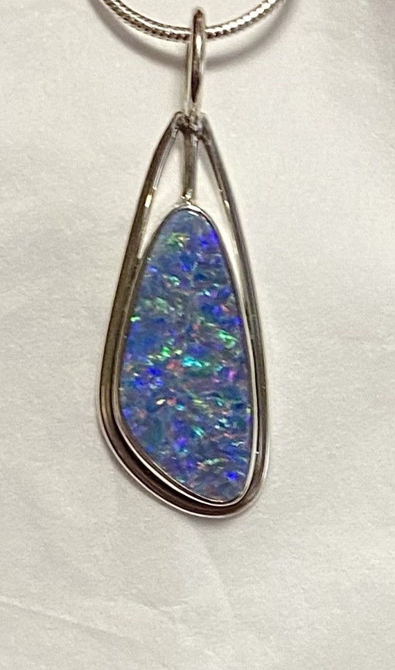Stunning Natural Australian Opal Pendant 1 1/2” 925 Sterling Silver 🌹
