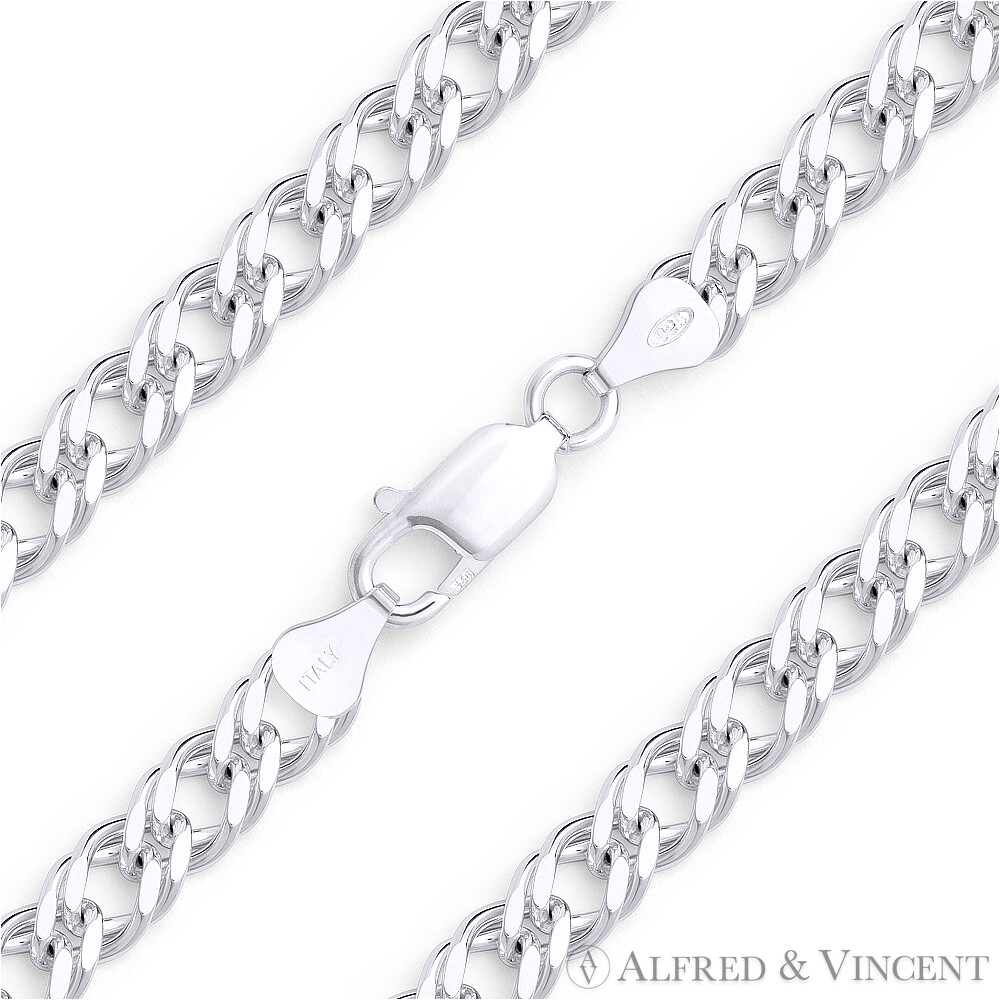 4mm Rombo Italian Chain Double-Curb Link Necklace in .925 Italy Sterling Silver