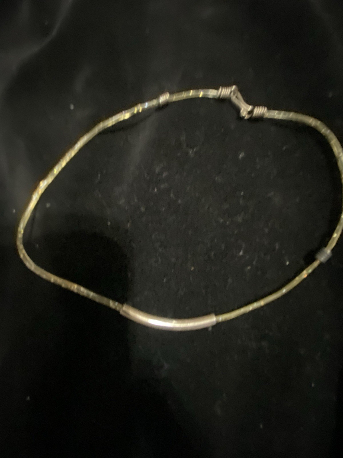 Sterling Silver Necklace Accents On Clear Iridescent Stretchy Plastic Cord