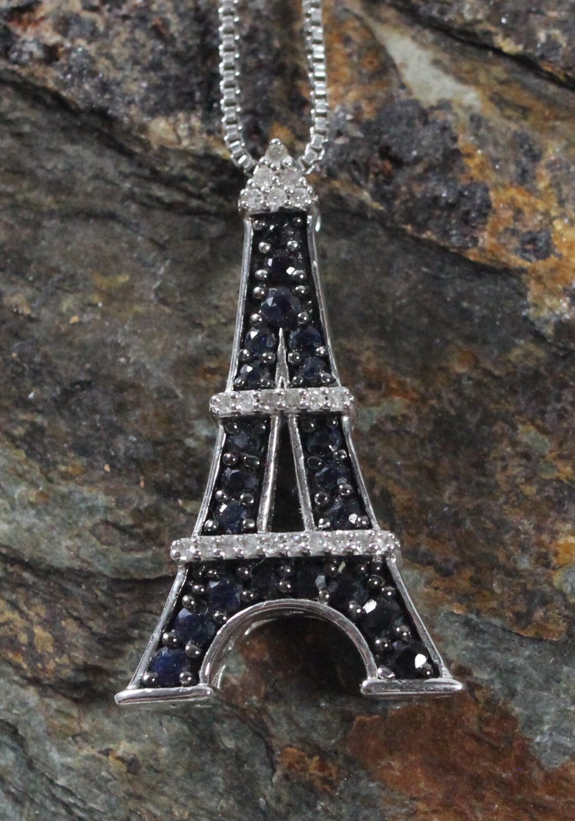 Alwand Vahan Eiffel Tower Pendant Necklace 925 Sterling Silver Clear Diamonds
