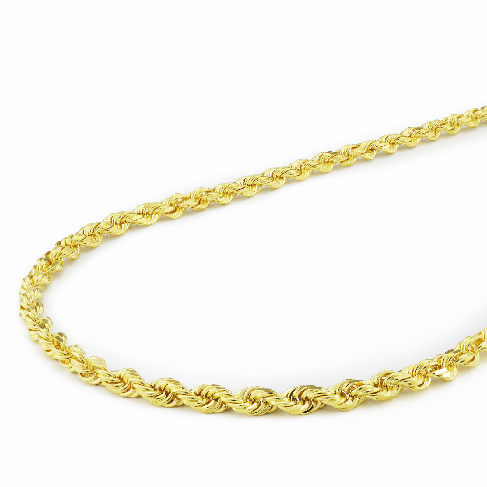 10K Yellow Gold 3mm Solid Mens Diamond Cut Italian Rope Chain Necklace 18″- 30″