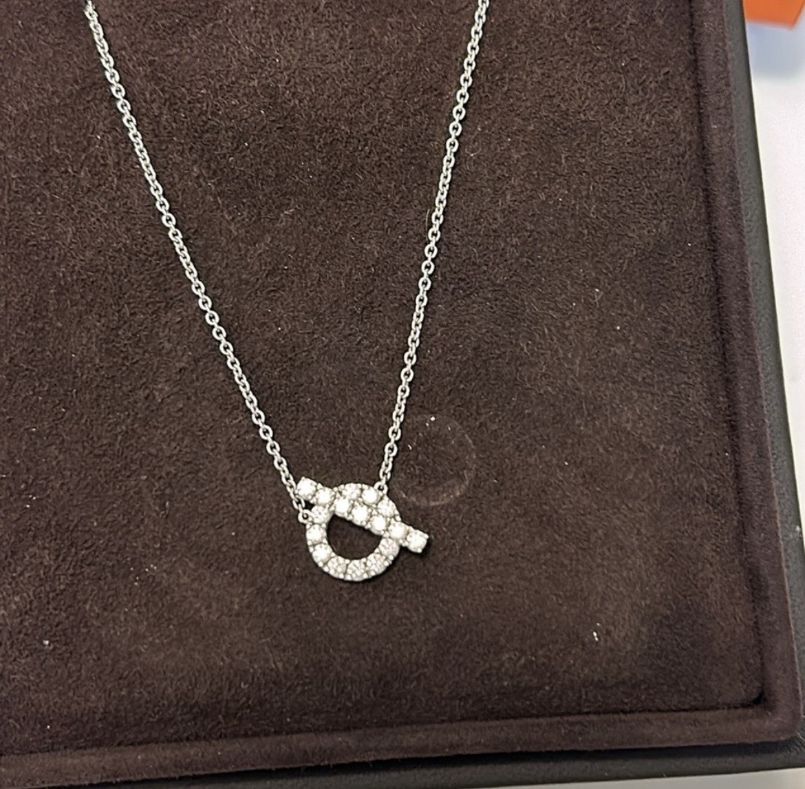 BNIB Hermes 18k White Gold Diamond Finesse Chain Pendant Necklace MSRP $6,900