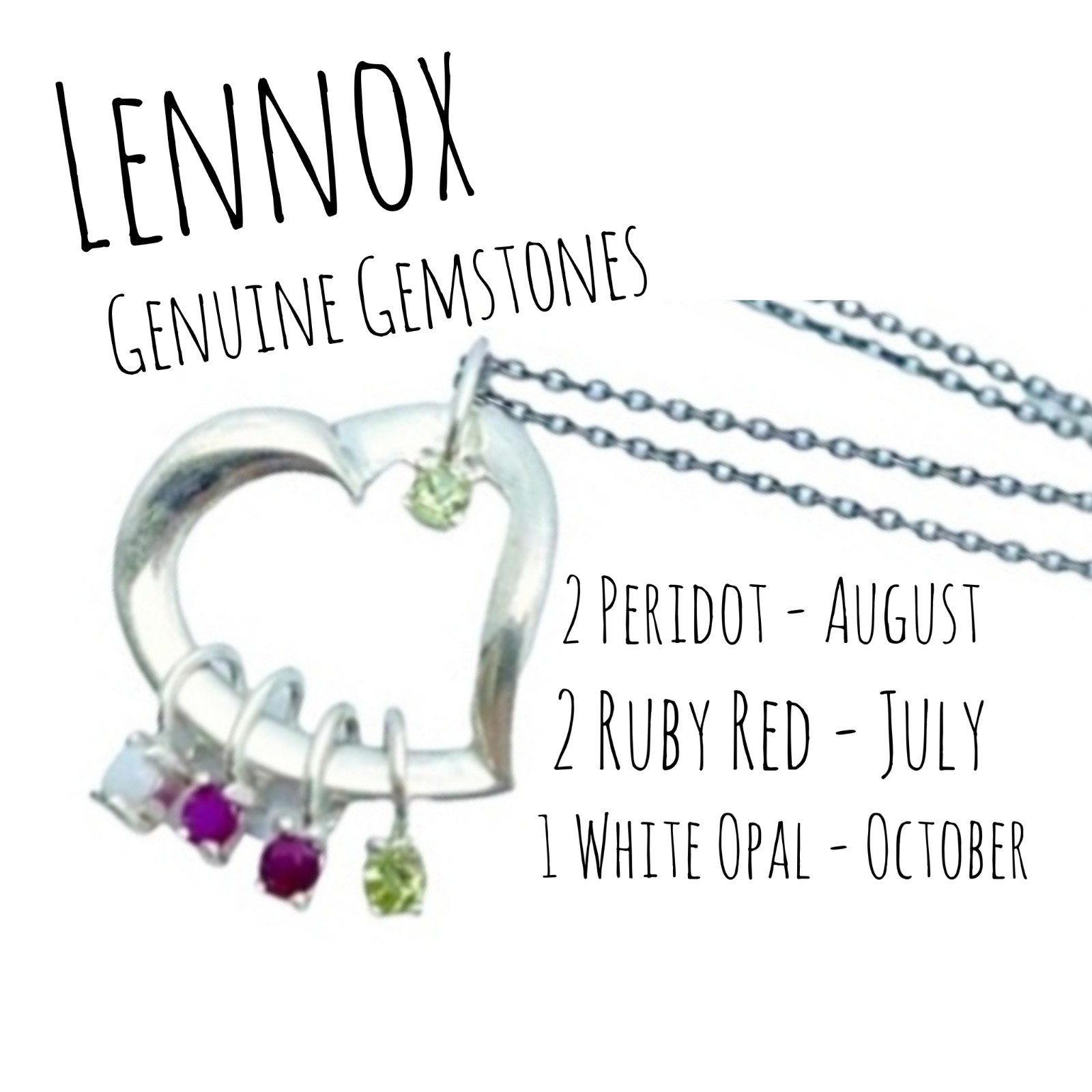 Lenox Heart Gemstones 925 Sterling Silver Birthstones Pendant Vintage