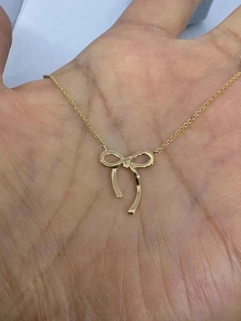 Ribbon Bow Shape Pendant 1 Ct Round Cut Real Moissanite 14K Yellow Gold Plated