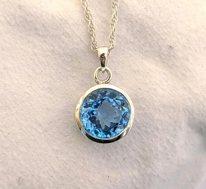 London Blue Topaz 10×10 mm Gemstone 925 Sterling Silver Jewelry Plain Necklace