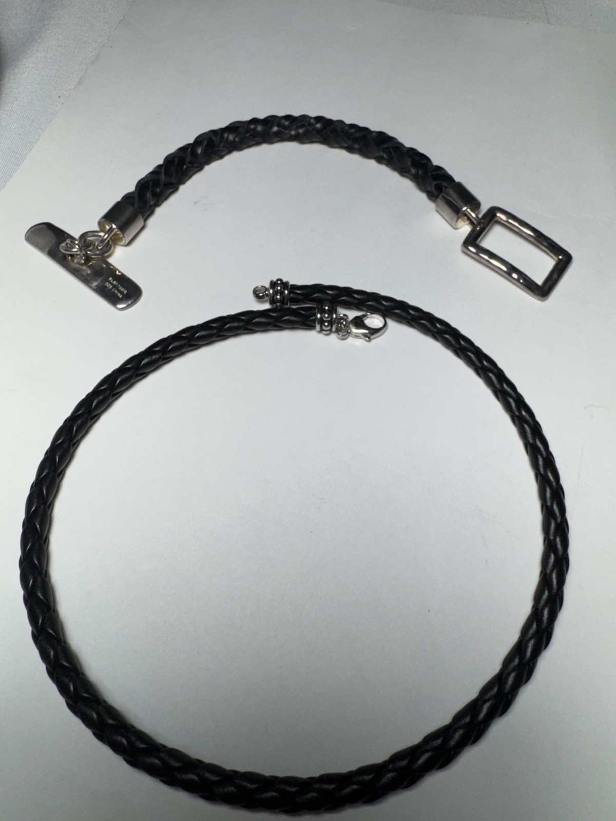 RLM Studio Sterling Silver Braided Leather Cord Necklace 17″ Toggle Signed