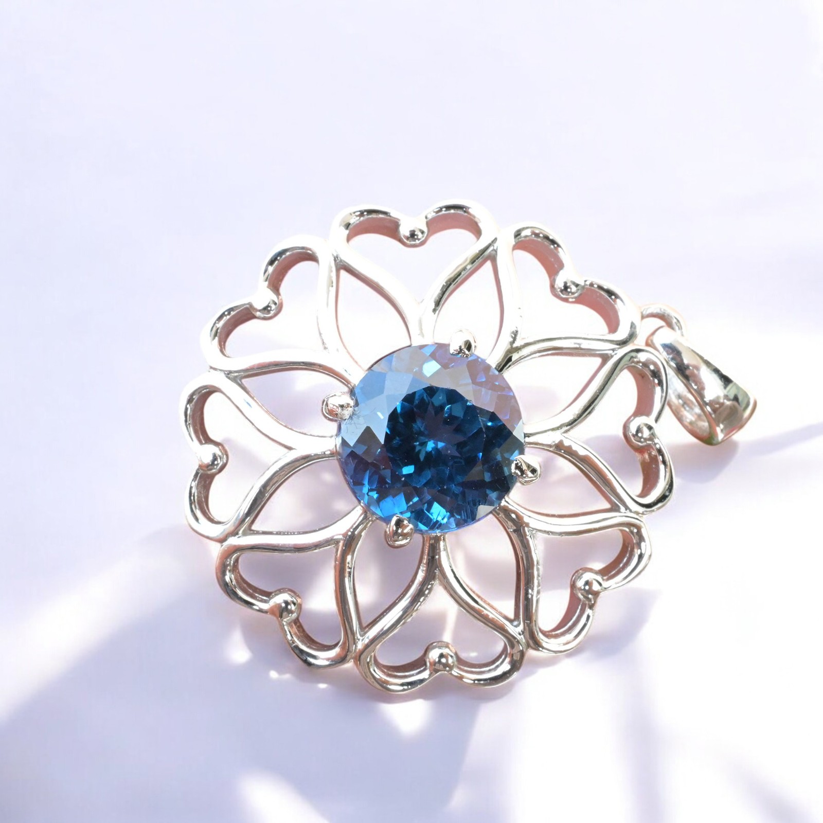 Certified Indicolite Tourmaline 30 Ct Flower Pendant 925 Sterling Silver MG002