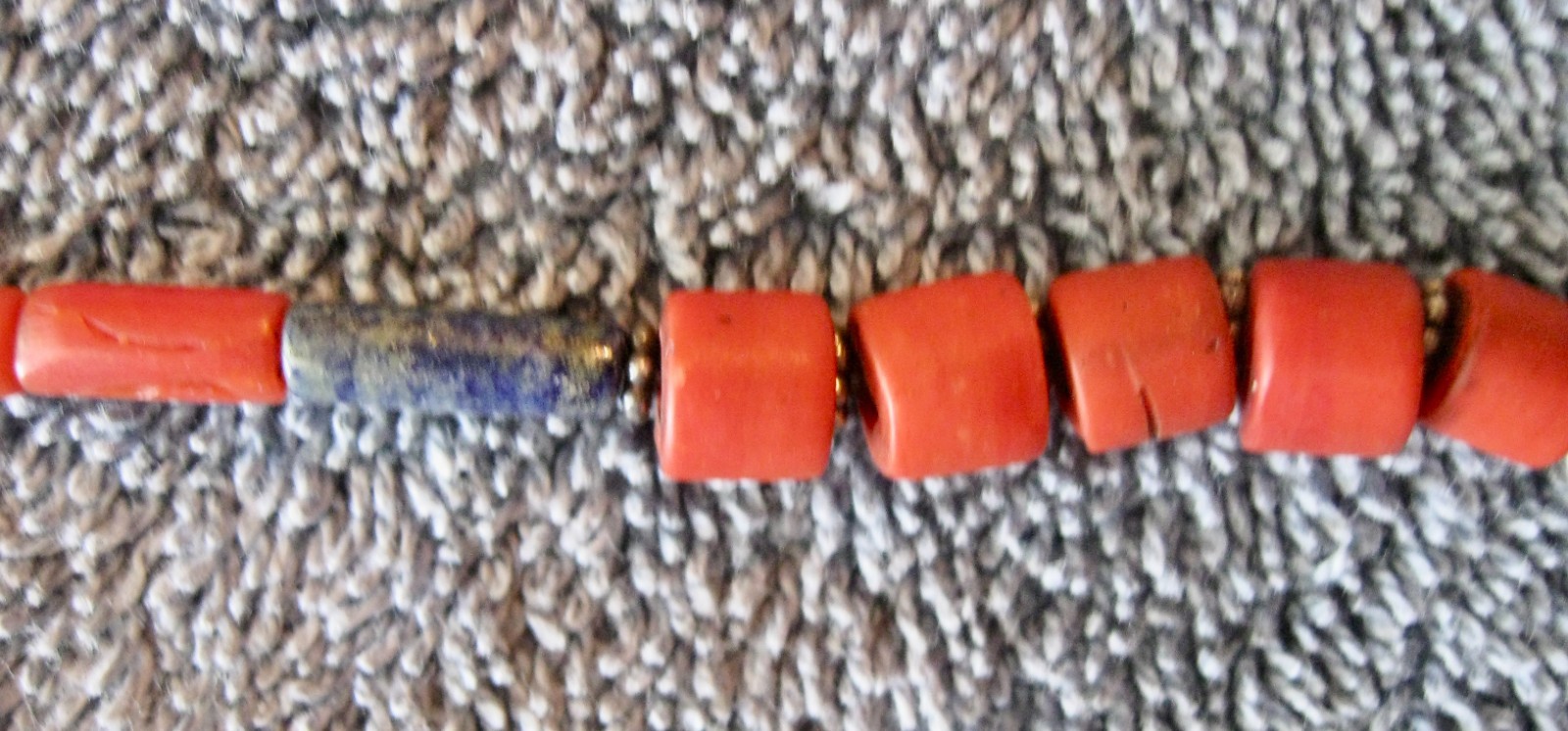 Lapis Lazuli; Orange Beads & Turquoise Beaded Necklace; Barrel Clasp; 6 1/2″