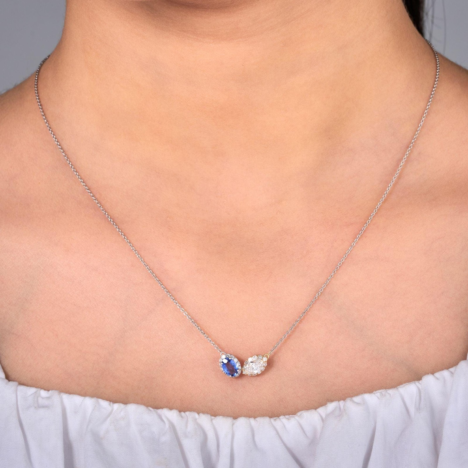 0.49 ct Natural Sapphire Two Stone Halo Necklace 14K Gold 14k Gold Oval