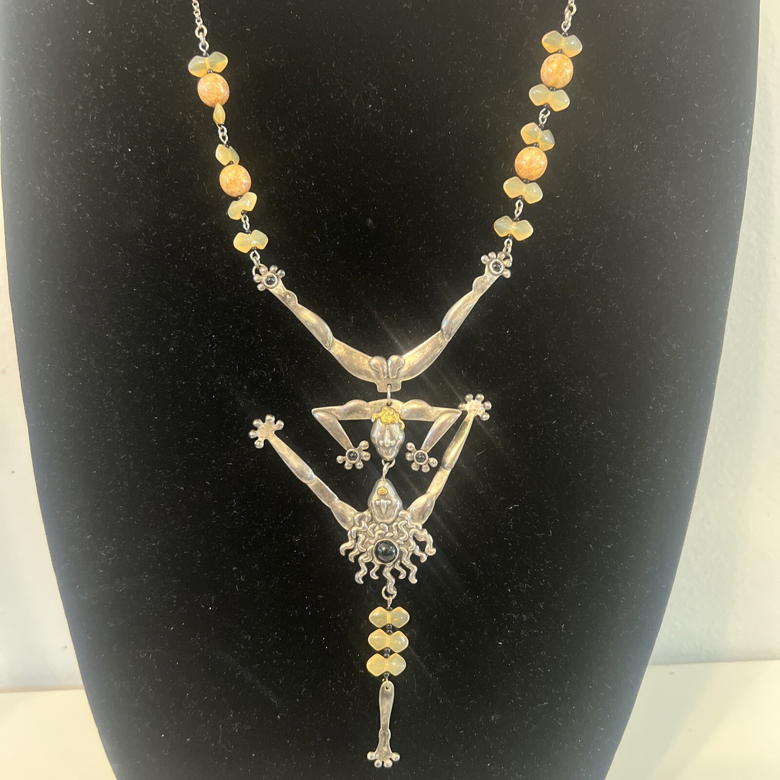 Crazy Modernist Debra Dembowski Nude Figures Sterling Silver Opal Beads Necklace