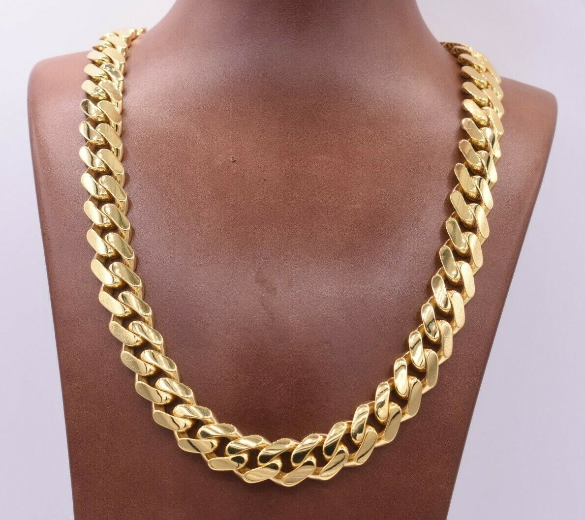 13mm Miami Cuban Royal Link Chain Necklace Box Clasp Real 14K Yellow Gold