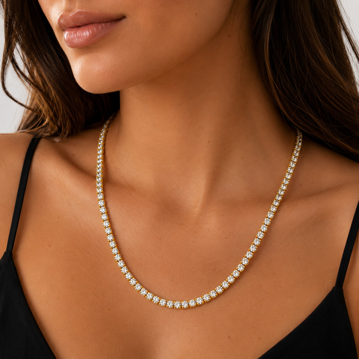 1/200 14k Yellow Gold 6 Carat Oro Iced CZ Italian Tennis Necklace Cadena