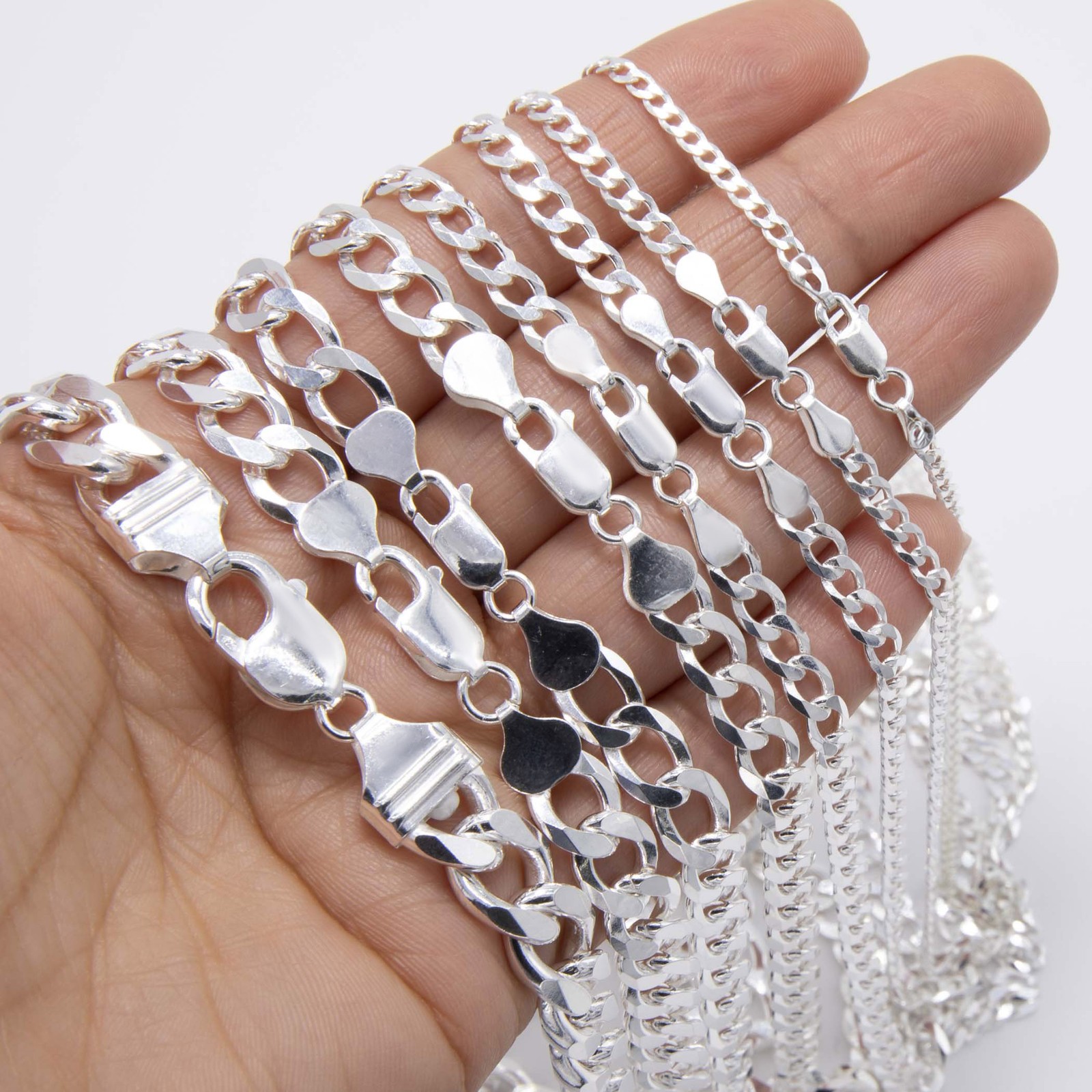 Shiny Curb Link Chain Solid Sterling Silver 925 Italy All Sizes
