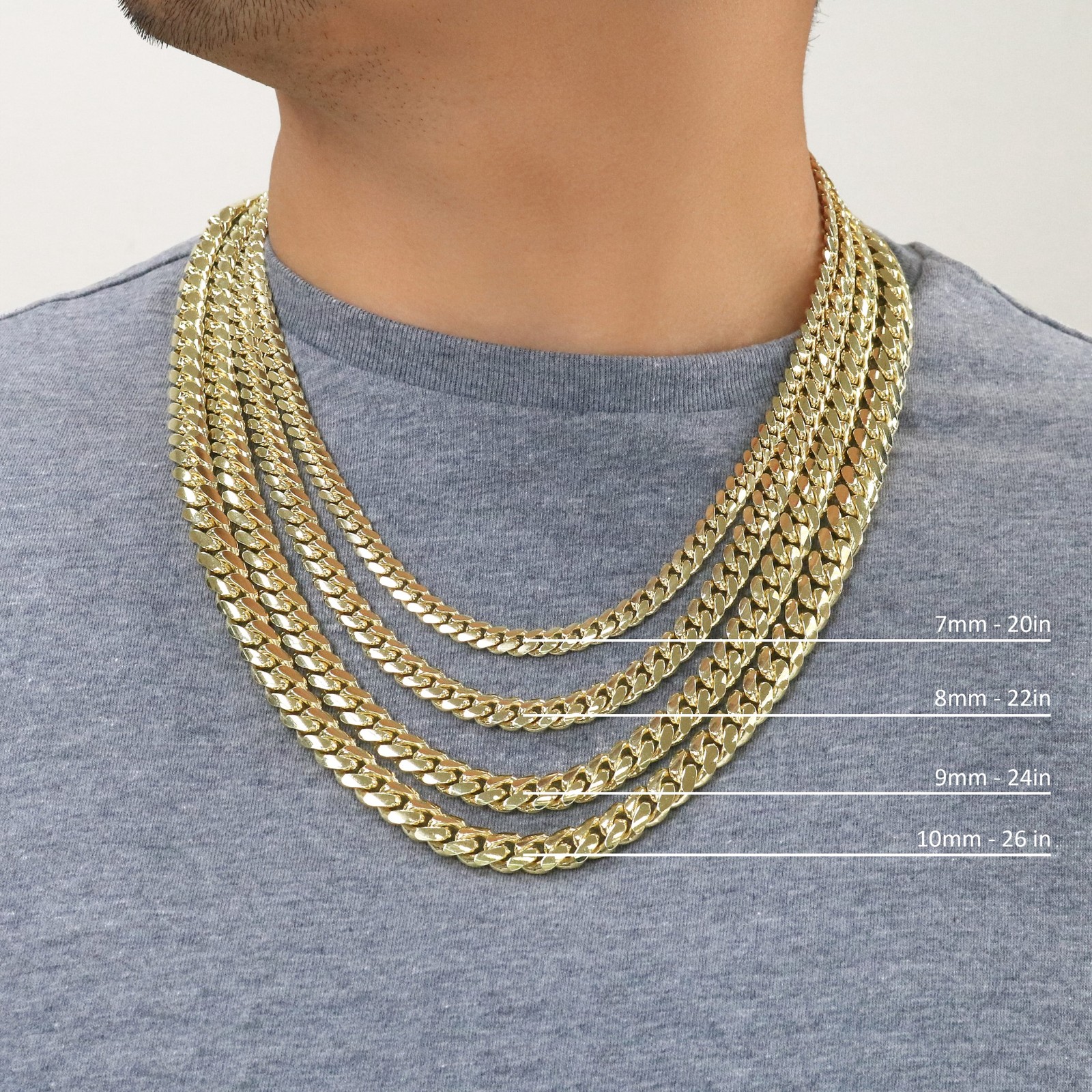 10K Yellow Gold Solid 2.7mm-10mm Miami Cuban Link Chain Pendant Necklace 18″-30″