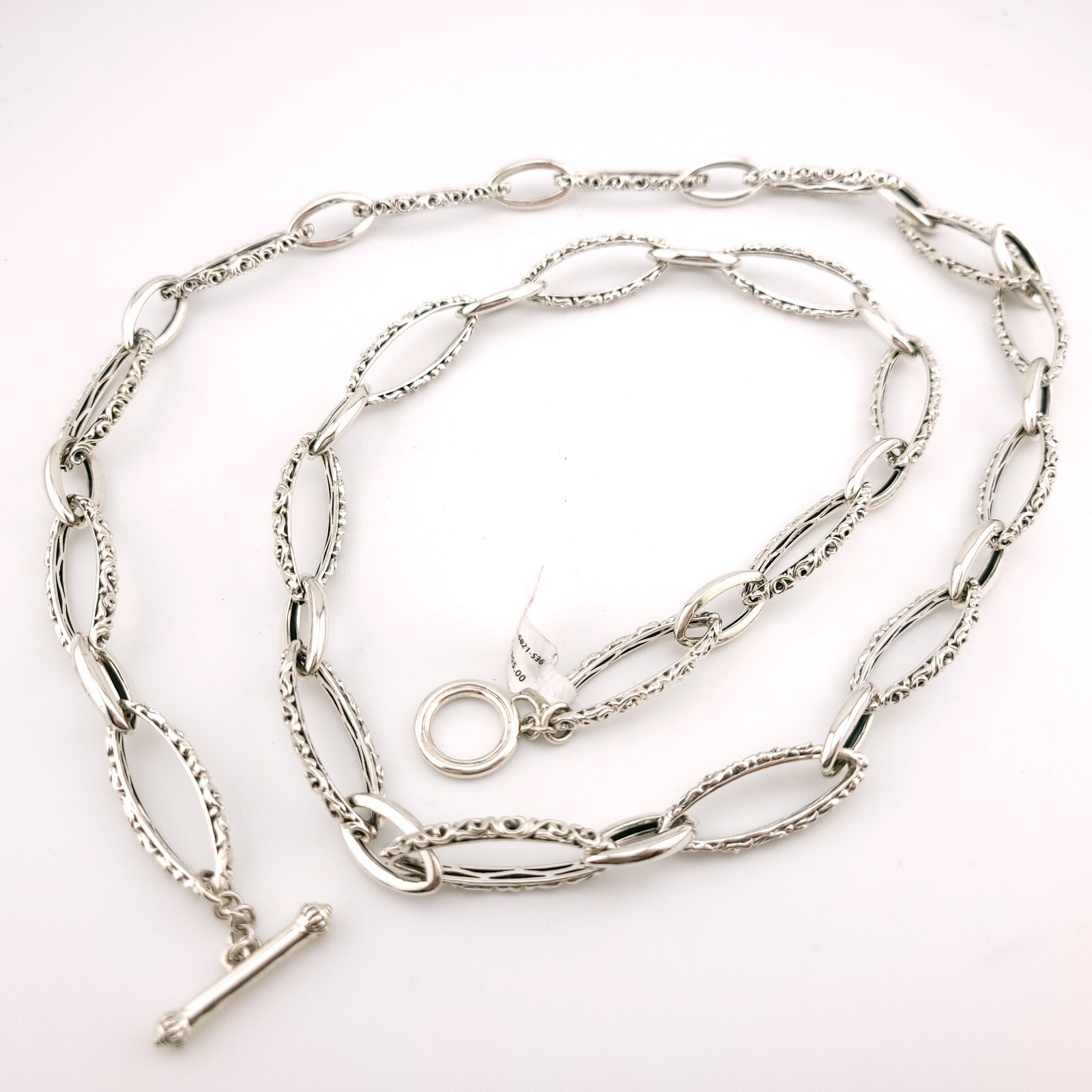New Charles Krypell Sterling Silver Twist Oval Chain Link 36 in Toggle Necklace