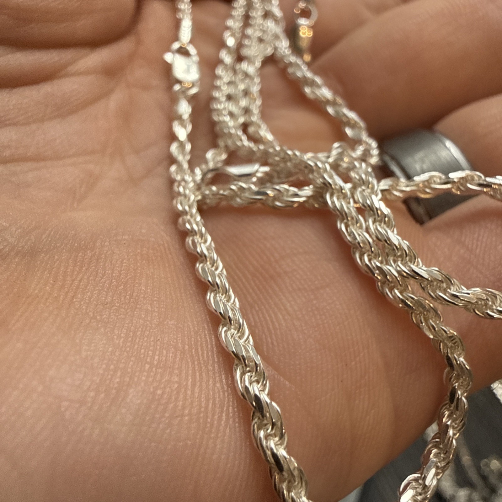 Real 925 SOLID Sterling Silver Diamond-Cut ROPE Chain And Bracelet COMBO 15.65gr