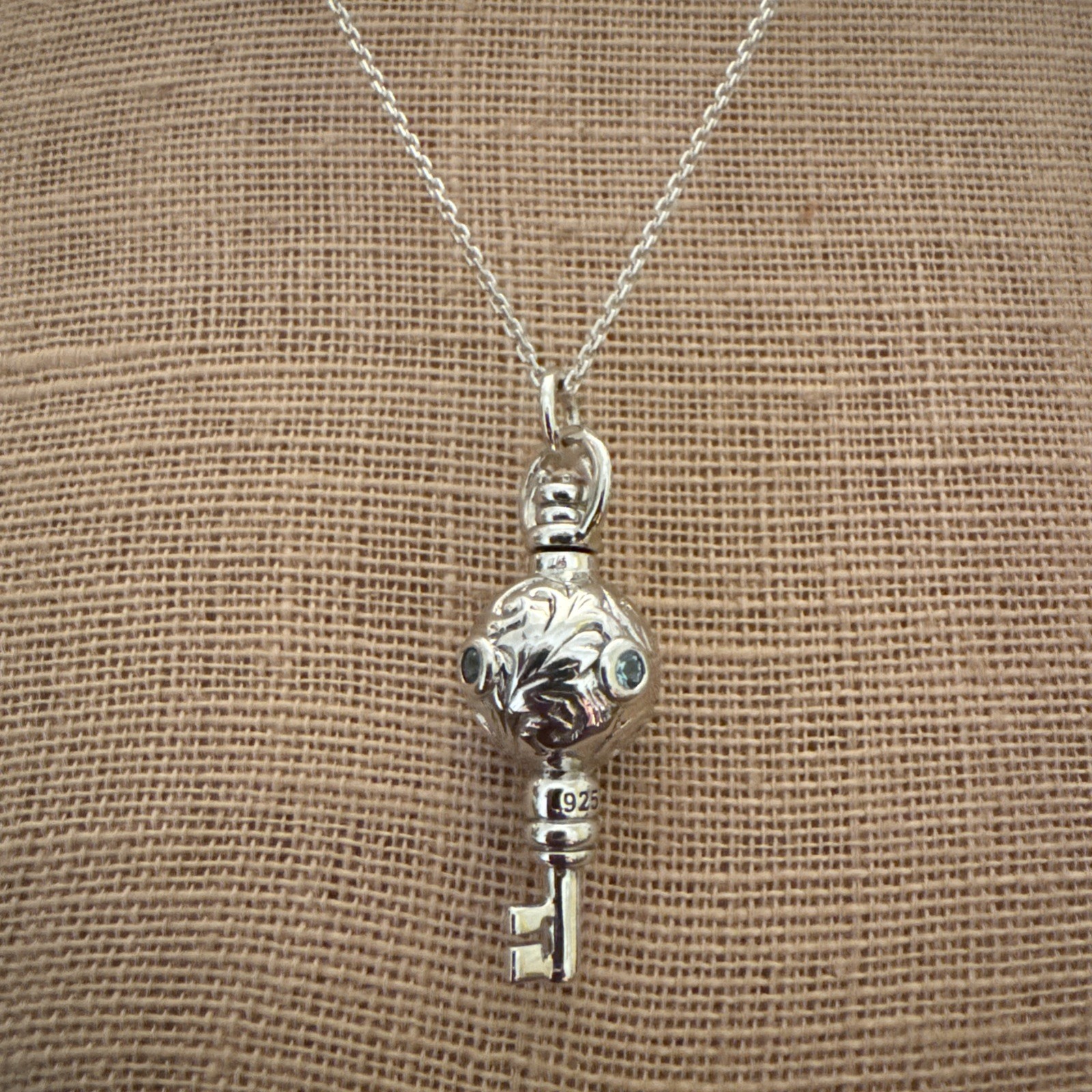 NEW MONICA RICH KOSANN Sterling Silver Key Charm Aquamarine Necklace