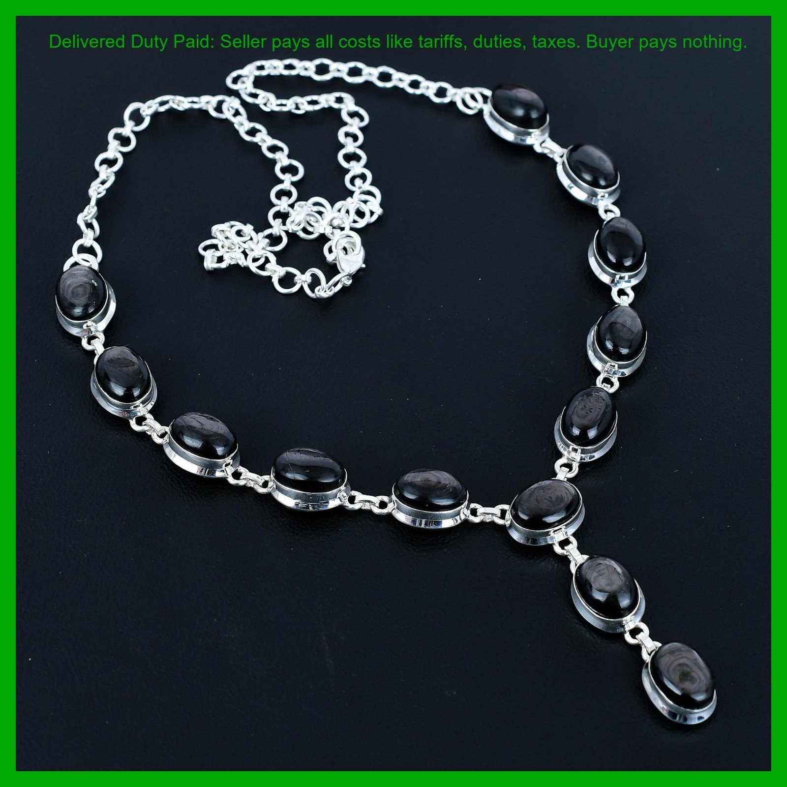 Valentines Sale Hypersthene Stone Mother Gift Art Deco Chain Necklace 925 Silver