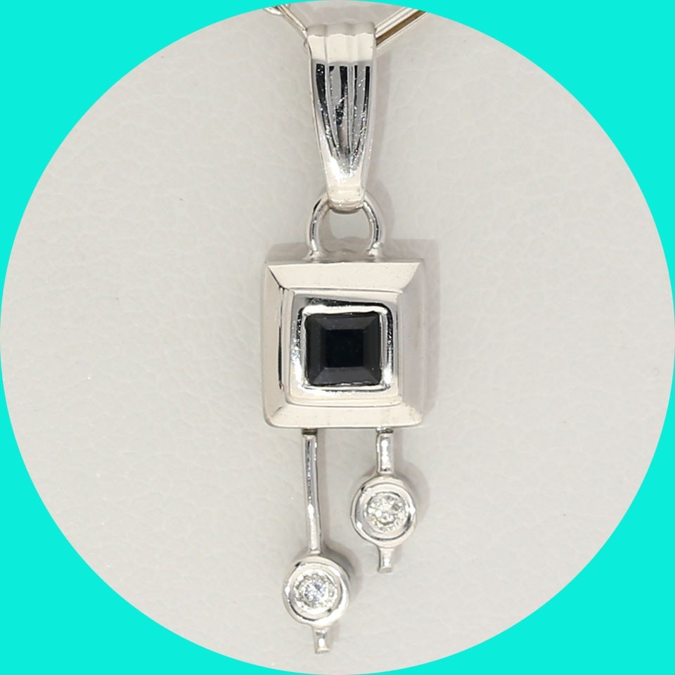 Natural Diamond Sapphire Pendant Necklace .18CT 14K White Gold 16.25” Chain
