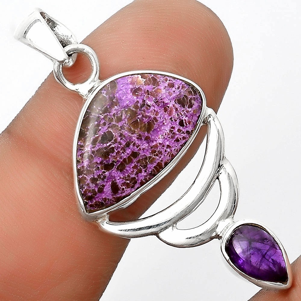 Purpurite – South Africa & Amethyst 925 Sterling Silver Pendant Jewelry P-1693