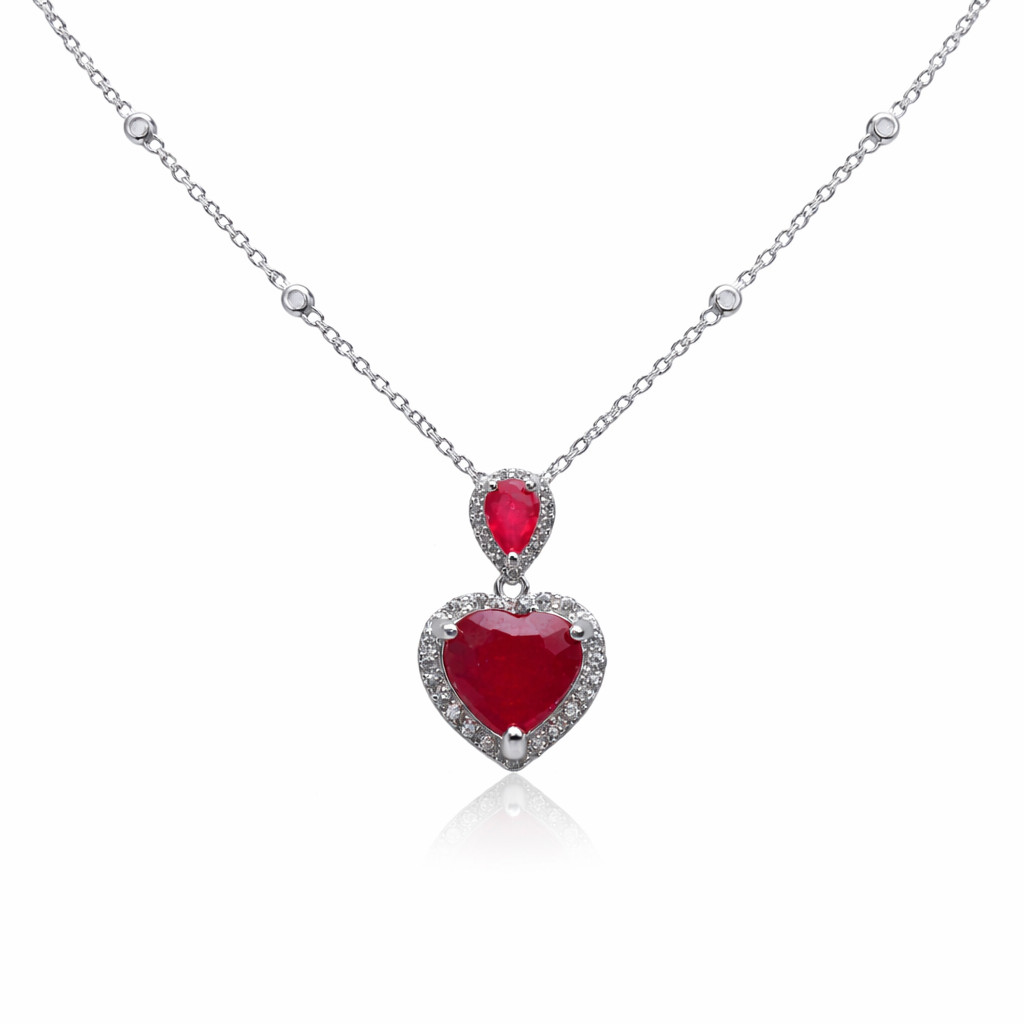 Thai Handmade 9 x 9 mm. Red Ruby White Zircon Necklace 18.0 In.