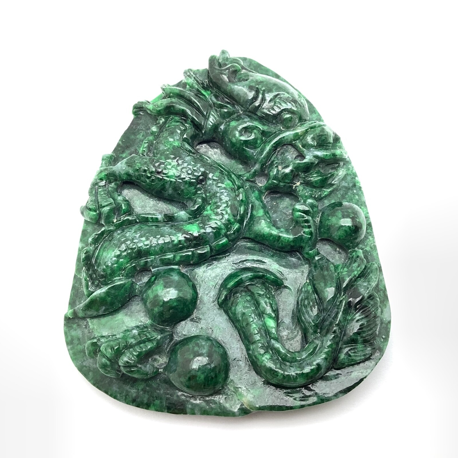 Burma Maw Sit Sit Dragon Pendant Chromium Green Albite Jadeite Carving Myanmar