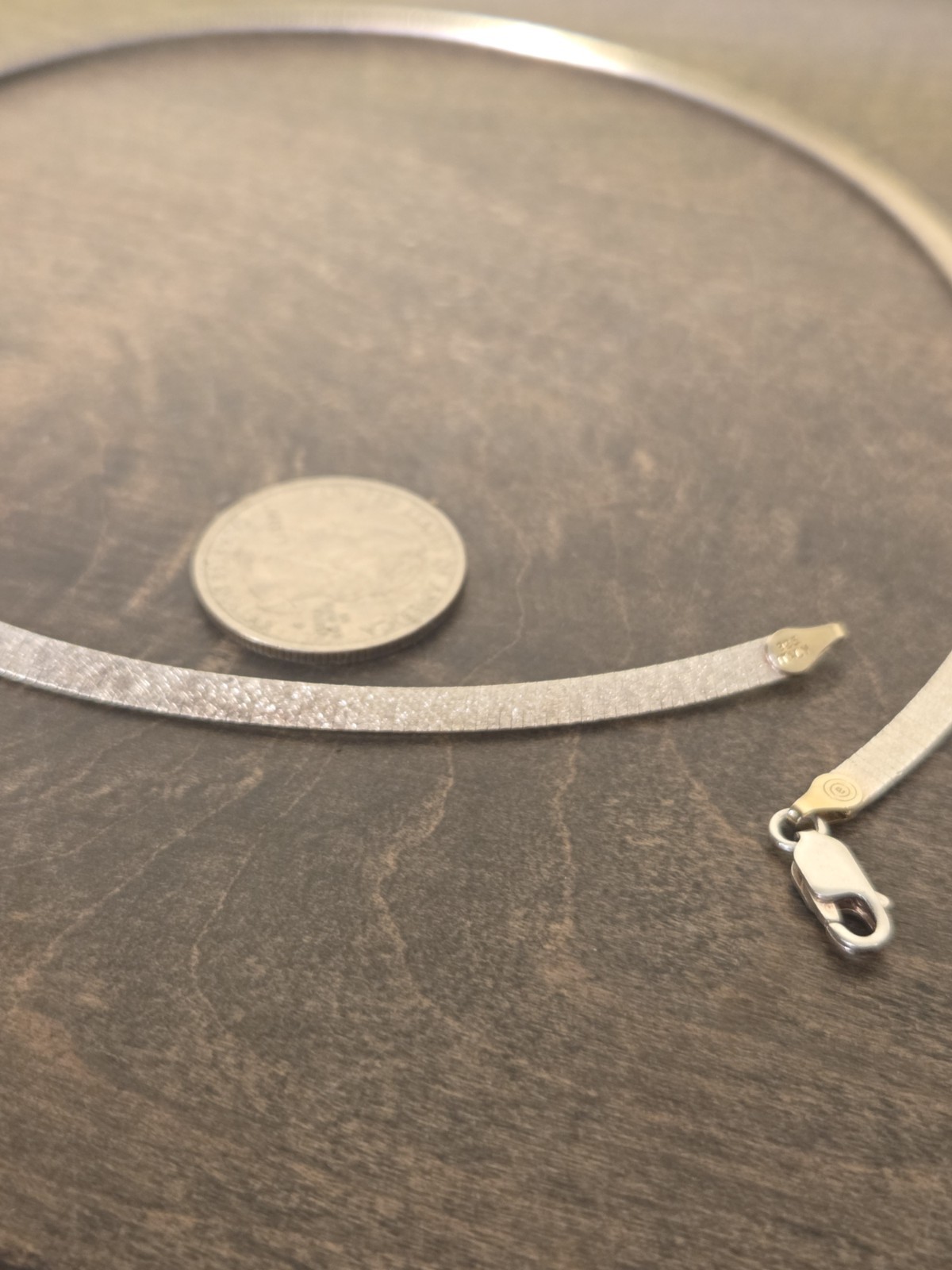 ITALY STERLING SILVER REVERSIBLE HERRINGBONE NECKLACE SILVER ONE SIDE GOLD OTHER