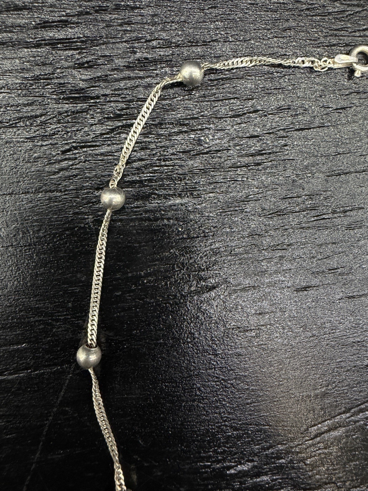 Sterling Silver 925 Italy Ribbed Station Bead Chain Necklace 17.75”