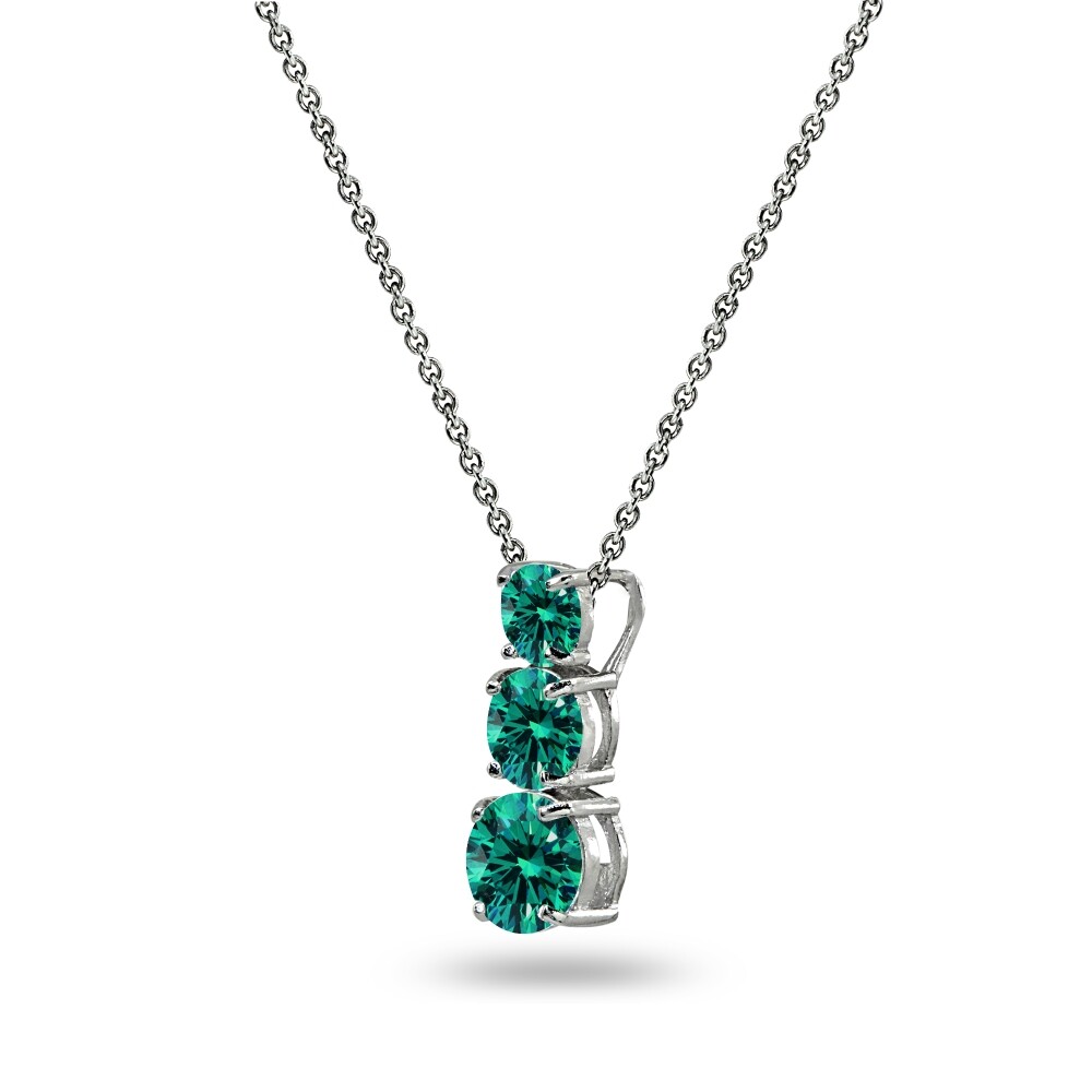 Round Green-Blue Journey 925 Silver Pendant Necklace with European Crystals
