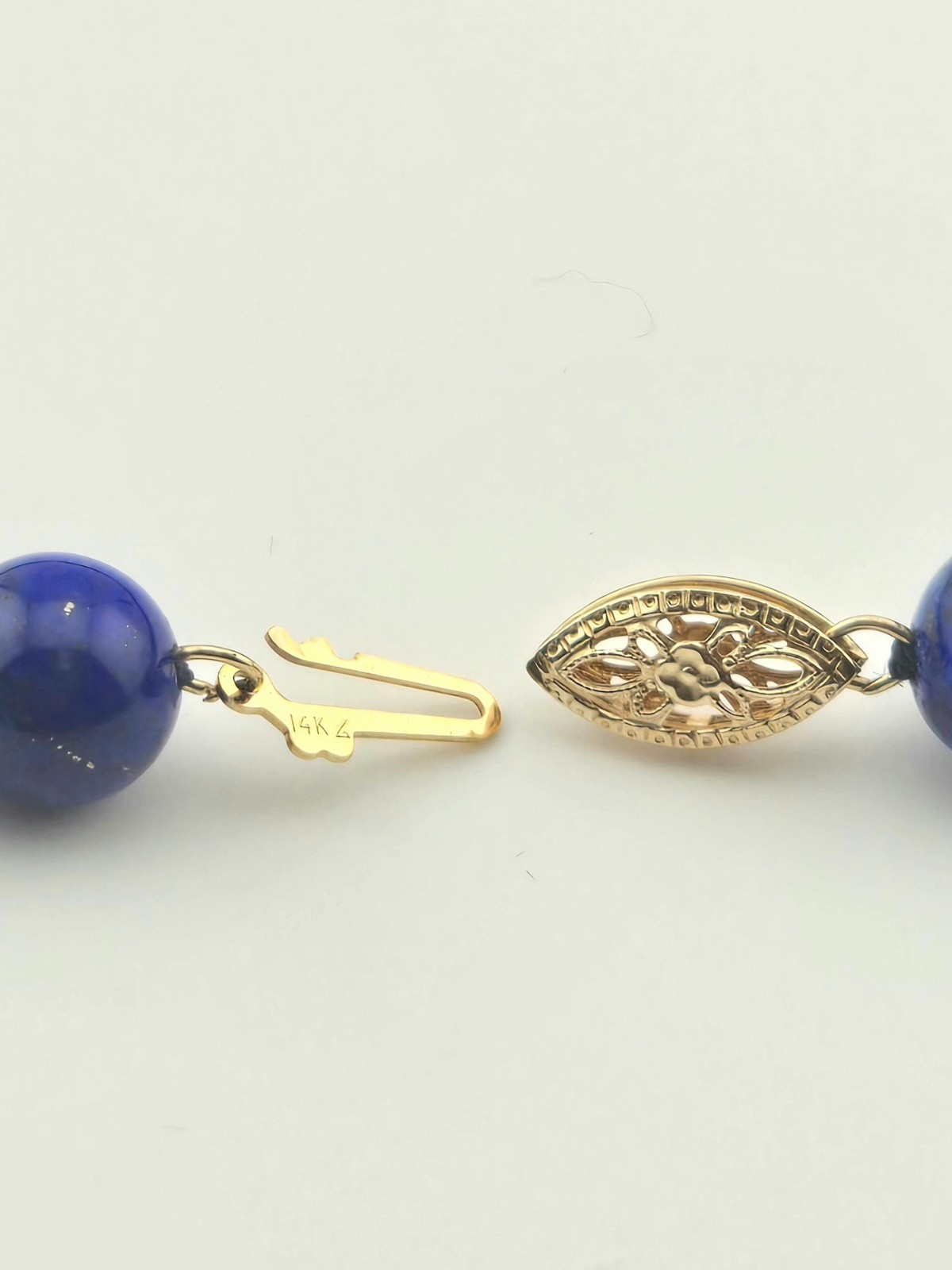 LAPIS NECKLACE 14K GOLD CLASP 8MM 17″ – 275997