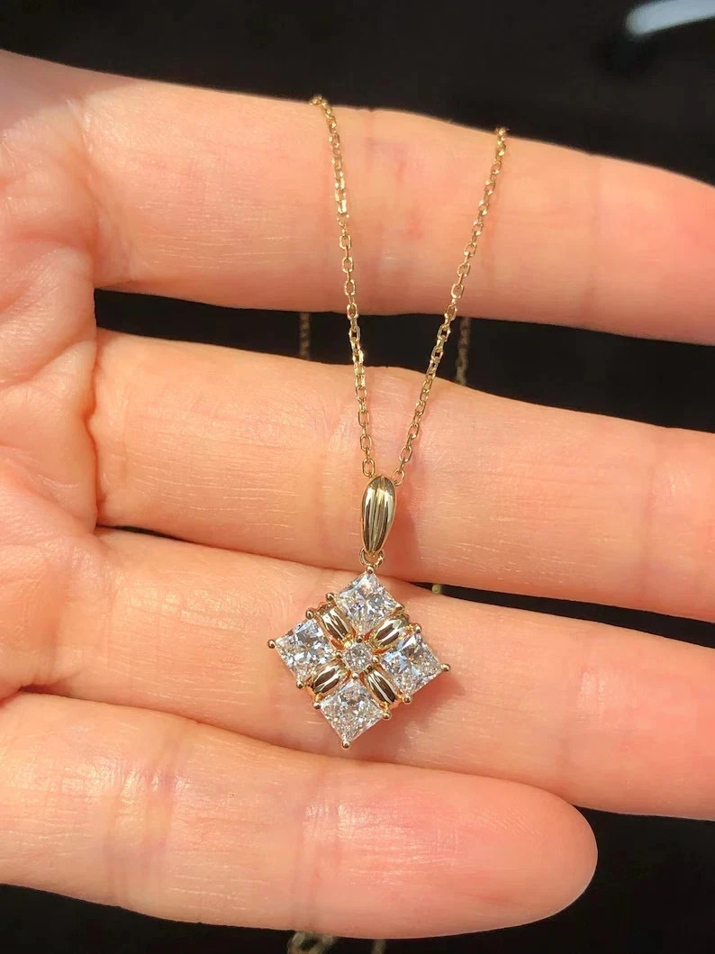 1TCW Princess Cut Lab Created Diamond 14k Yellow Gold Plated Charm Pendant