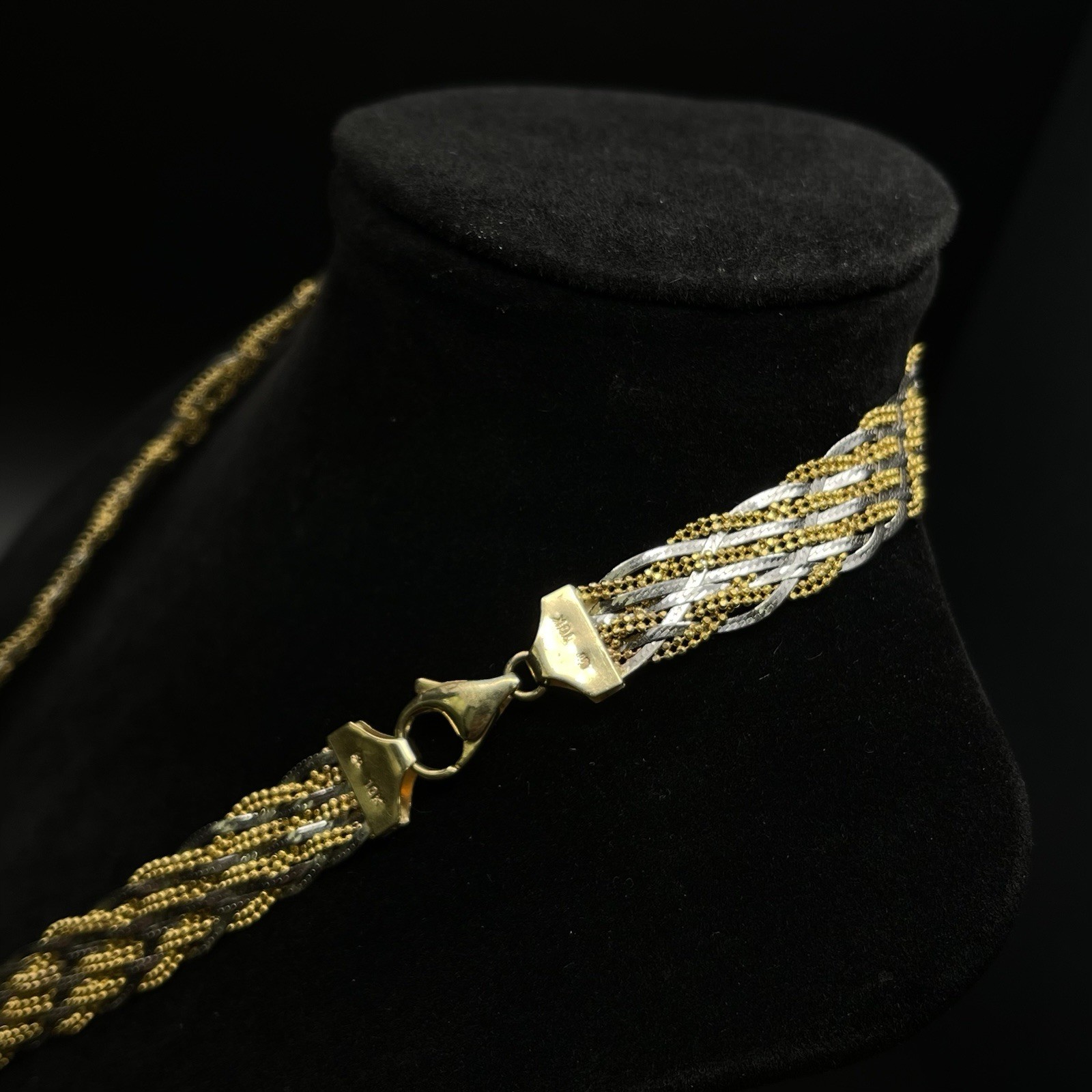 10K Yellow & White Gold Two-Tone Braided Herringbone Necklace 17” (21.1g)