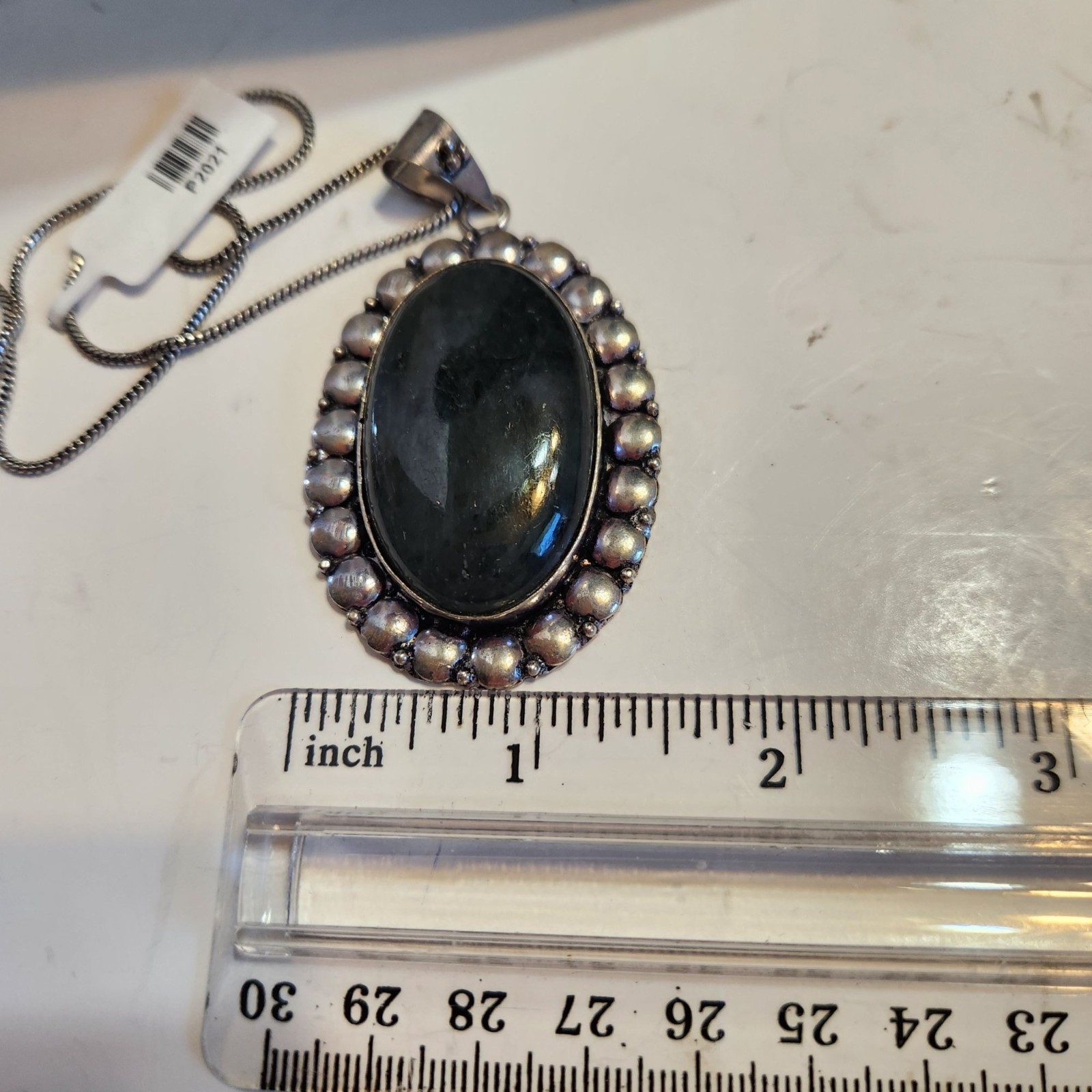 Labradorite Pendant Necklace With German Silver Chain Oval Gemstone Jewelry READ