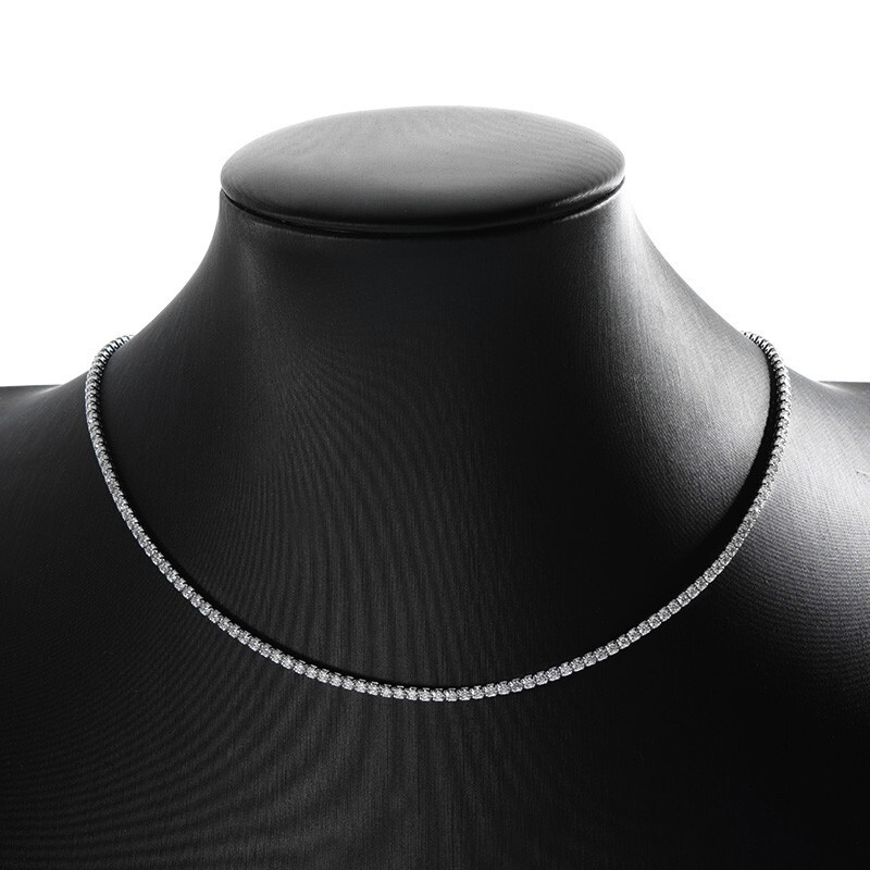 2mm Moissanite Tennis Chain Necklace Women’s Choker 925 Sterling Silver Chain