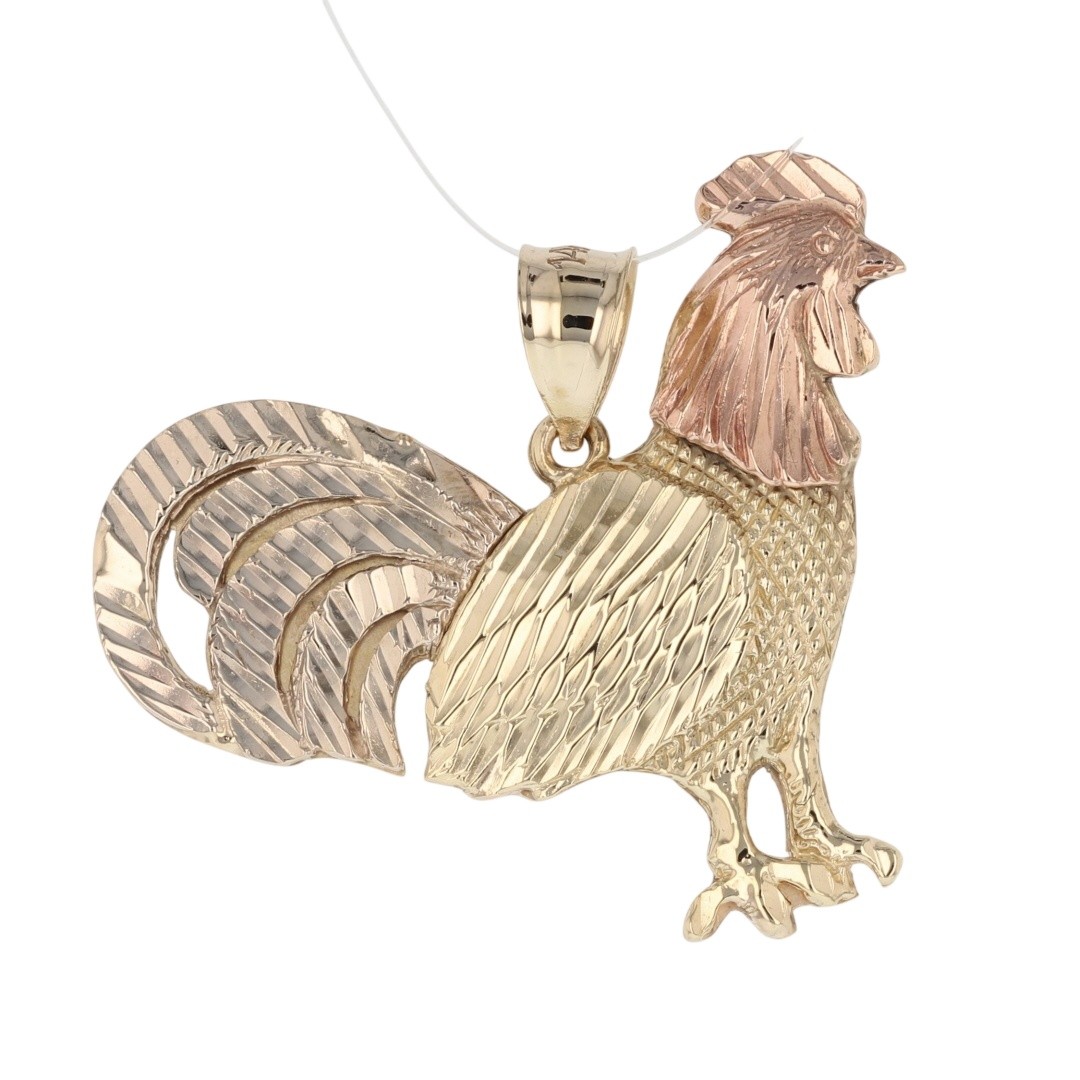 1.25″ Rooster Shaped Pendant without Chain 14k Multi-Tone Gold 7.87 Grams