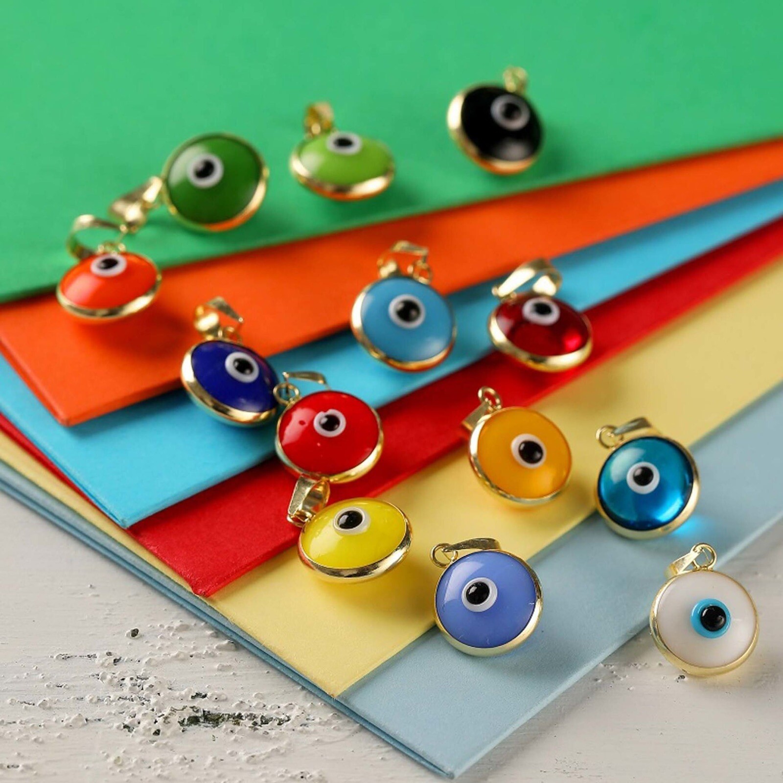 Real 14K Gold Evil Eye Charm,Good Luck Gift for Her, Authentic 14Kt Gold Pendant